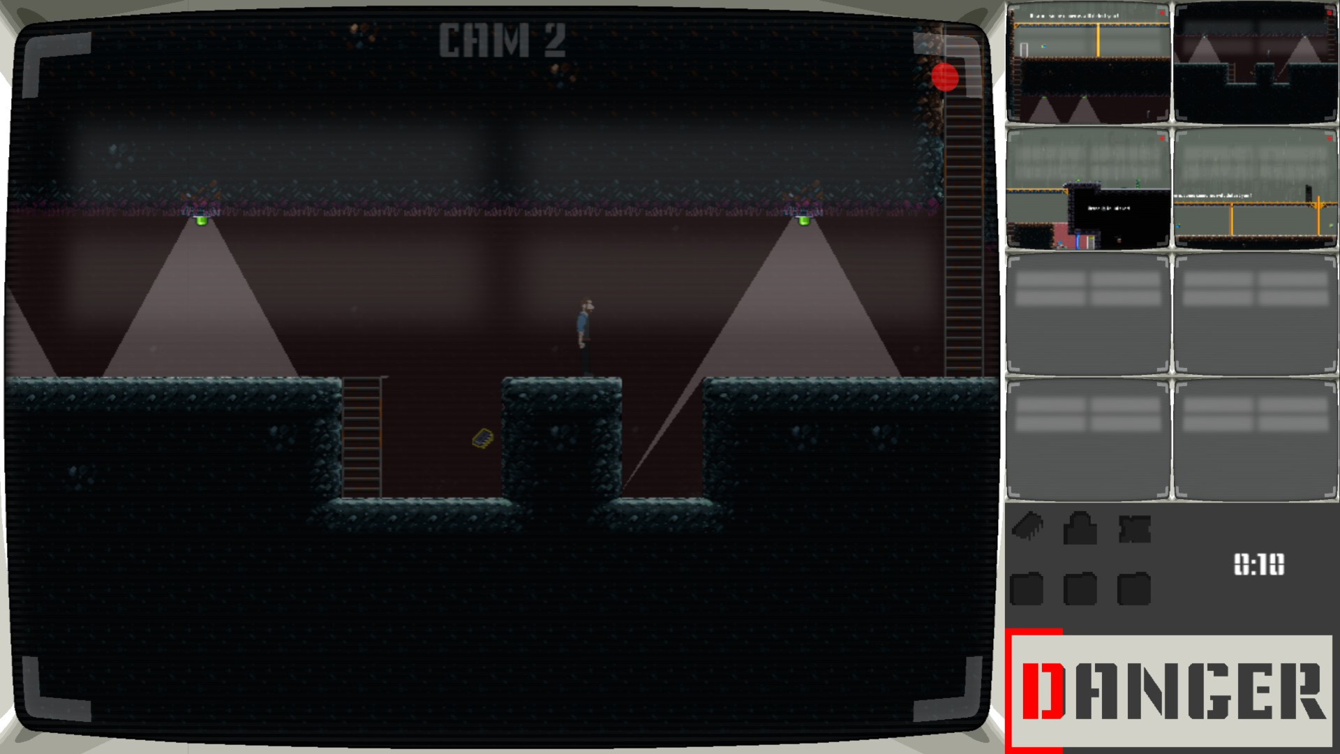 A screenshot of the game showing the character in an underground area with low-light